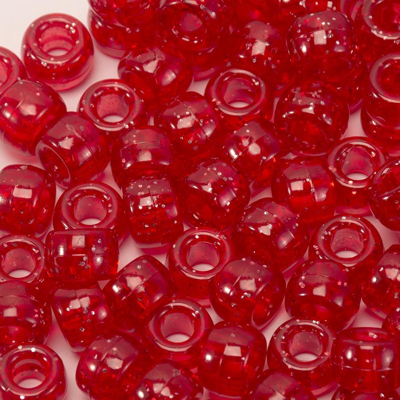 FINEWEN Red Glitter Pony Beads(1200Pcs 6x9mm),Craft Beads for Jewelry Making, Hair Braiding & DIY Crafts - Image 1